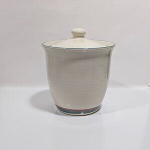 Pfaltzgraff Juniper Ceramic Canister Cookie Jar Mauve Pink Green Stripe Lid USA